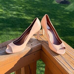 Cole Haan Peep Toe Pumps Womens 7B Nude Peach Excellent Grand.OS Leather Heels